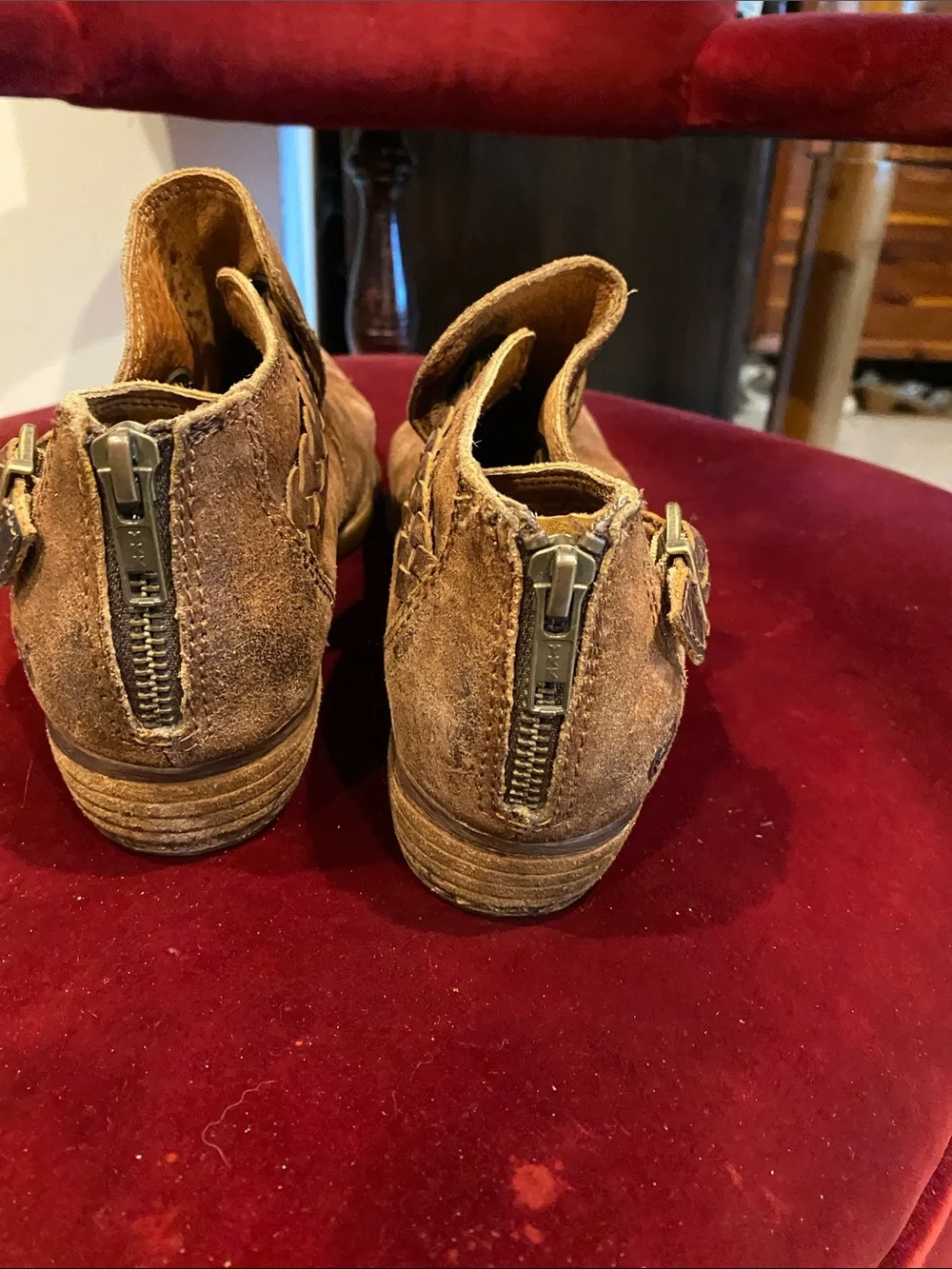 Born Brown Suede Ankle Booties with Braided Strap
